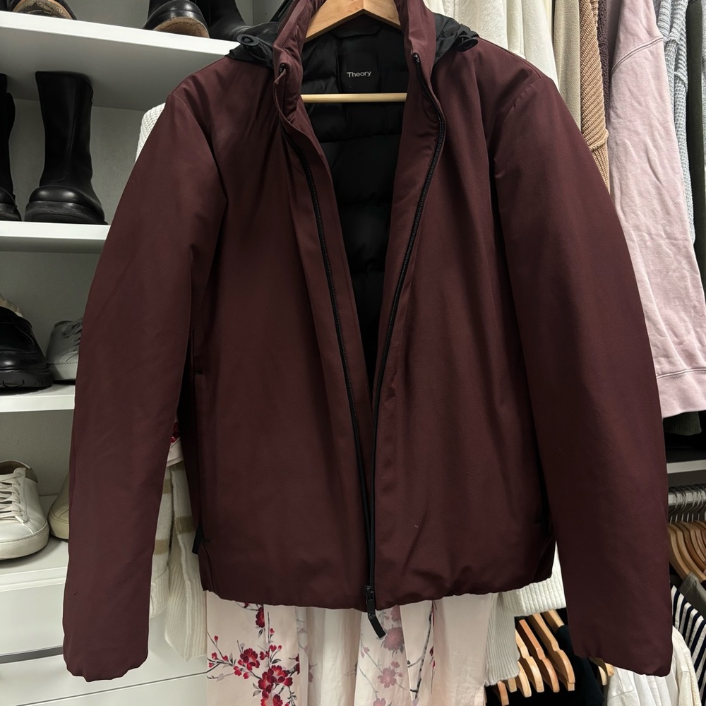 Theory Maroon and Black Puffer Jacket